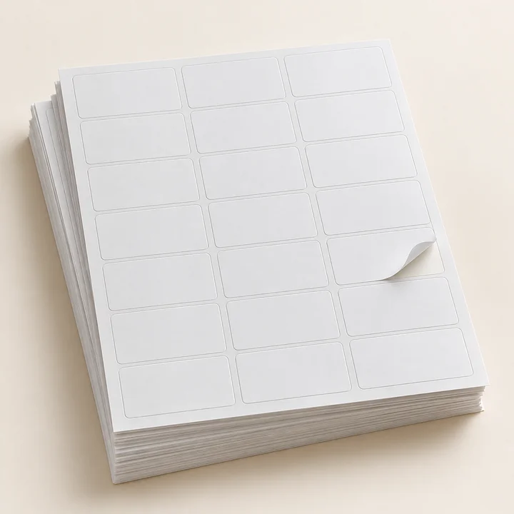 Stack of blank address label sheets — concept image